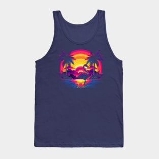 Vaporwave Summer Sunset Flamingo Tank Top